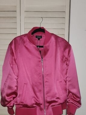 Express Satin Bomber Jacket in Bright Pink